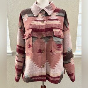 Blu Pepper Pink and Brown Patterned Utility Jacket